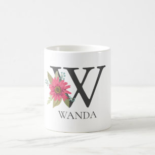Modern Floral Customizable Monogrammed Letter W Coffee Mug