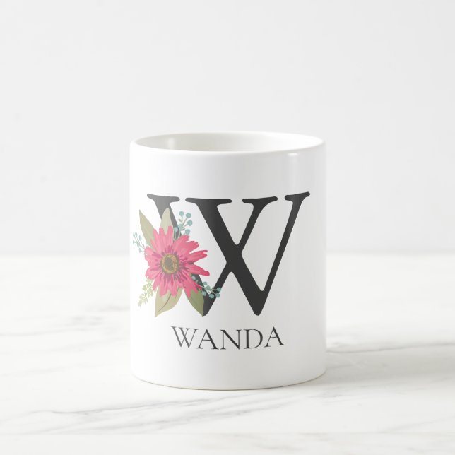 Modern Floral Customizable Monogrammed  Letter W Coffee Mug (Center)