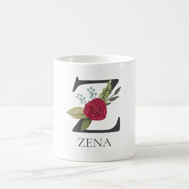 Modern Floral Customizable Monogrammed Letter Z Coffee Mug (Center)