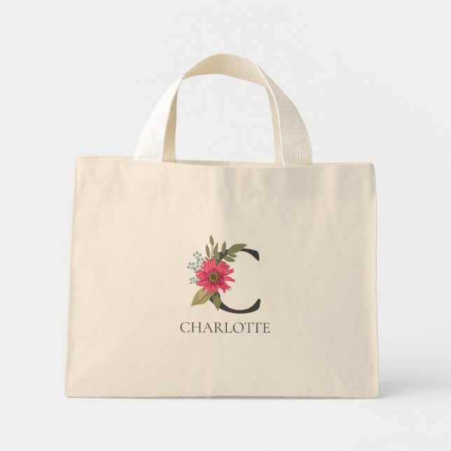Modern Floral Customizable Monogrammed  Mini Tote Bag (Front)