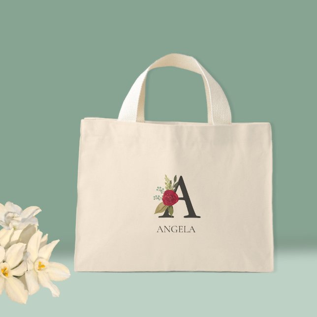 Modern Floral Customizable Monogrammed  Mini Tote Bag (Creator Uploaded)