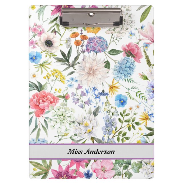 Modern Floral Customizable Teacher's  Clipboard (Front)
