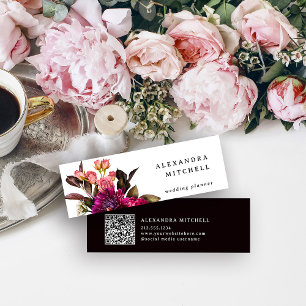 Modern Floral   Dark Colourful and Elegant QR Code Mini Business Card