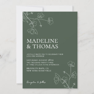 Modern Floral Dark Green  Photo Wedding Invitation
