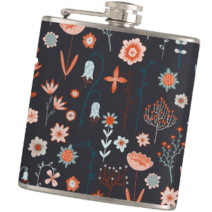 Modern Floral Dark Hip Flask