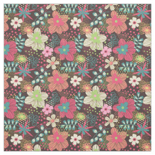 Modern Floral Design Fabric Pink and Brown Piece
