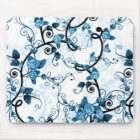 Modern Floral Design Mouse Pad - Blue/White/Black