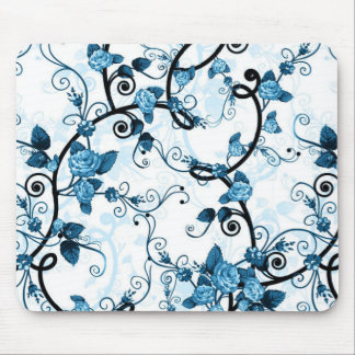 Modern Floral Design Mouse Pad - Blue/White/Black