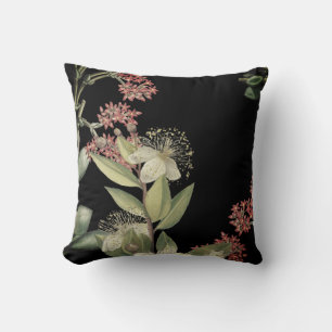 Modern Floral Design on Black  Throw Pillow