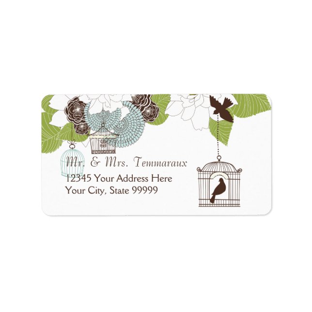 Modern Floral Design w Bird Cages n Love Birds Art Label (Front)