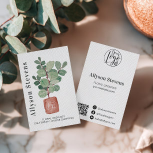 Modern floral designer plant fig logo qr code business card