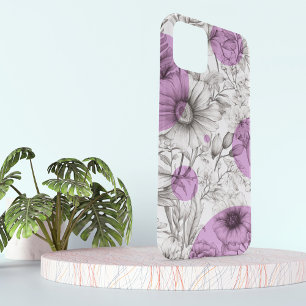 Modern Floral drawing lilac purple Retro circles iPhone 15 Case