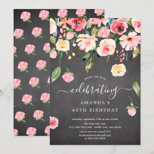Modern Floral Drop Pink Peonies Birthday Party Inv Invitation