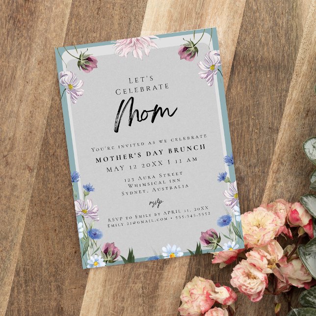 Modern Floral Dusty Blue mother's day BRUNCH  Invitation (Creator Uploaded)
