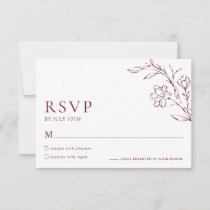 Modern Floral Elegant Burgundy Wedding RSVP Card
