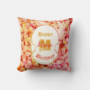 Modern Floral Elegant Monogram NameHappy Birthday Throw Pillow
