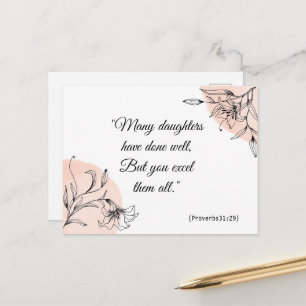 Modern Floral Elegant Pink Spiritual Bible Verse Postcard