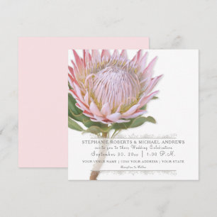 Modern Floral Elegant Simple Pink Protea Flower Invitation