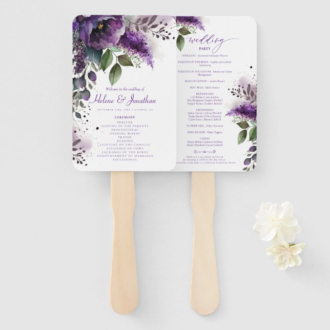 Modern Floral Elegant Wedding Ceremony Program Hand Fan (Front and Back)