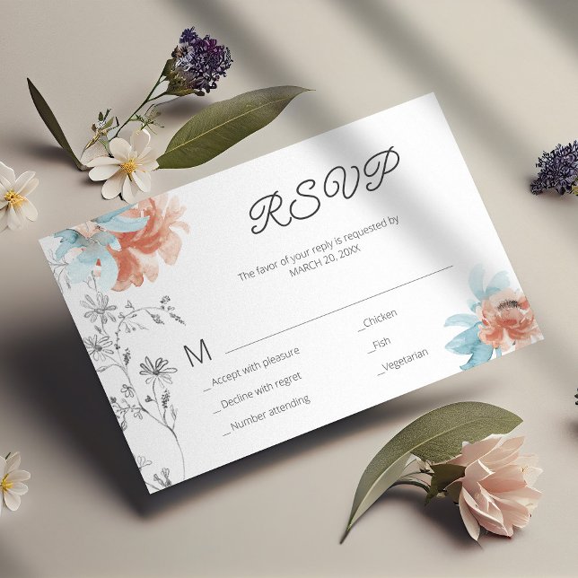 Modern floral elegant wedding mini RSVP card (Creator Uploaded)