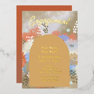 Modern Floral Engagement Foil Invitation