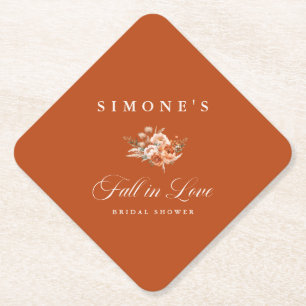 Modern Floral Fall In Love Bridal Shower  Paper Coaster