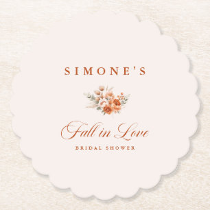 Modern Floral Fall In Love Bridal Shower  Paper Coaster