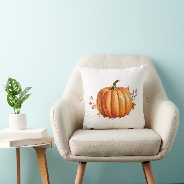Modern Floral Fall Pumpkin Throw Pillow (Chair)
