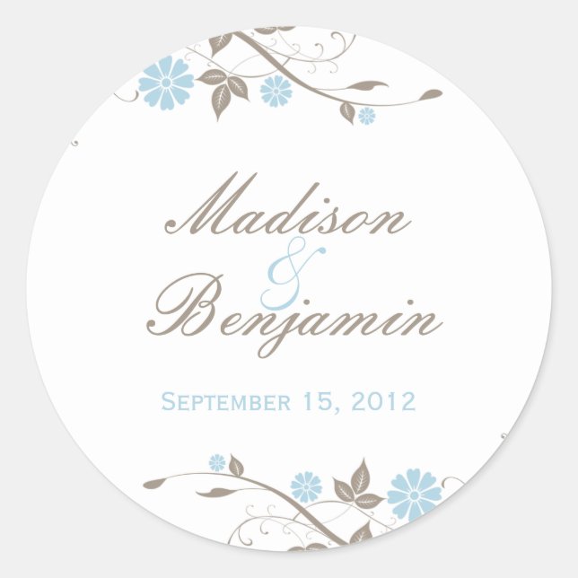 Modern Floral Favour Sticker - Aqua Blue (Front)
