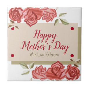 Modern Floral Flower Green Red Roses Mothers Day Tile
