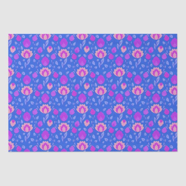 Modern Floral Folkore // Bright Blue-Purple-Pink Tissue Paper (Front)