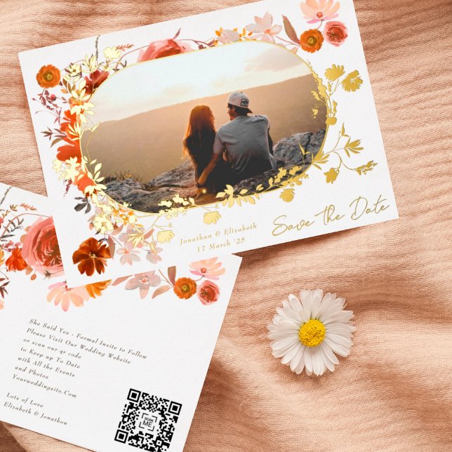 Modern Floral Frame Photo QR Code Save The Date (Creator Uploaded)