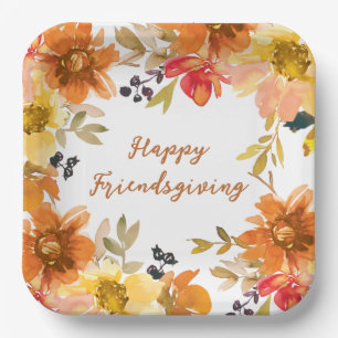 Modern Floral Friendsgiving  Paper Plate