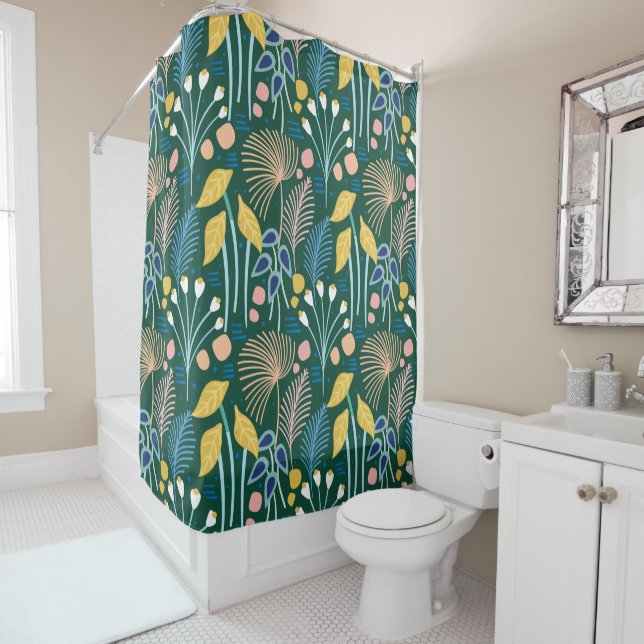 Modern Floral Garden Illustration Pattern in Green (In Situ)