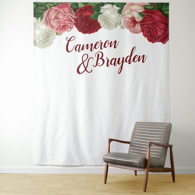 Modern Floral Garden Wedding Party Backdrop Tapestry (In Situ)
