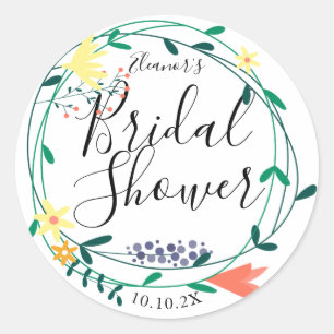 Modern Floral Garland Bridal Shower Favour Classic Round Sticker