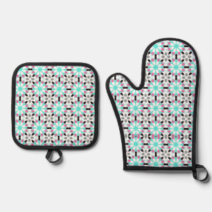 Modern Floral Geometric Oven Mitt & Pot Holder Set