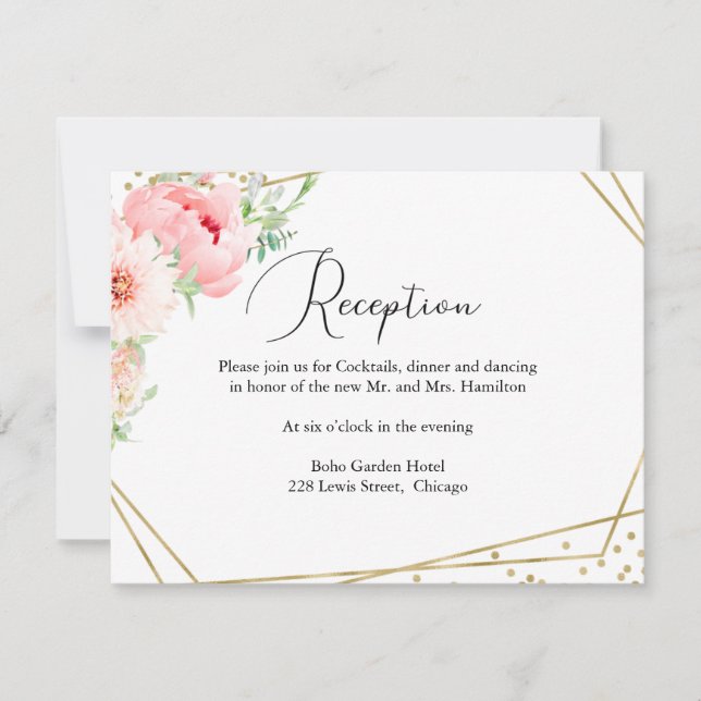 Modern Floral Geometric Wedding Reception Card (Front)