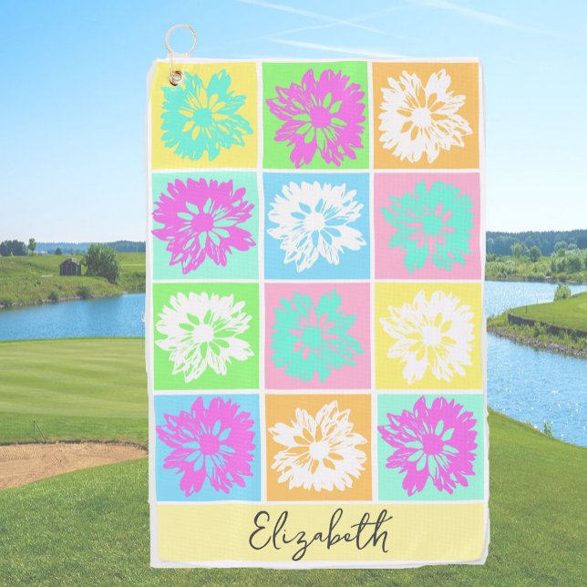 Modern Floral Gift For Her Lady Golfer Custom Name Golf Towel (Creator Uploaded)
