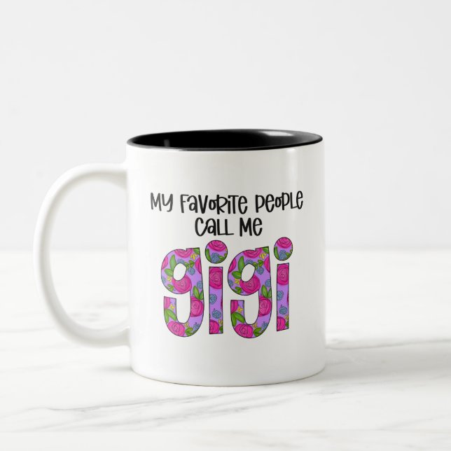 Modern Floral Gigi Sayings Typography Mother's Day Two-Tone Coffee Mug (Left)