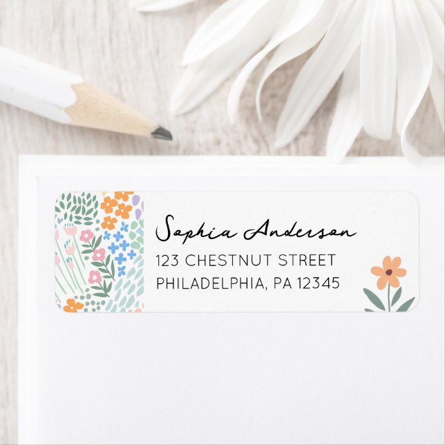 Modern Floral Girl Baby Shower Return Address (Insitu)