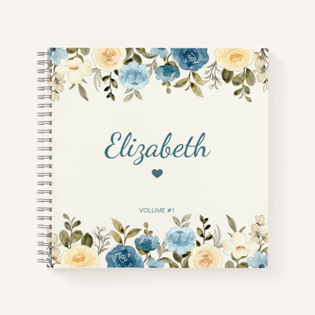 Modern Floral Girly Trendy Sketchbook Personalized Notebook (Front)