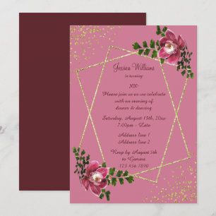 Modern Floral, Glitter & Confetti Woman's Birthday Invitation