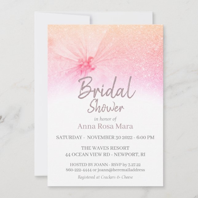 *~* Modern Floral Glitter Pastel  Bridal Shower Invitation (Front)