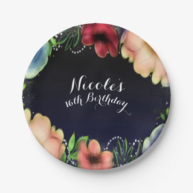 Modern Floral Glow Chic Elegant Evening Party Paper Plate (Front)