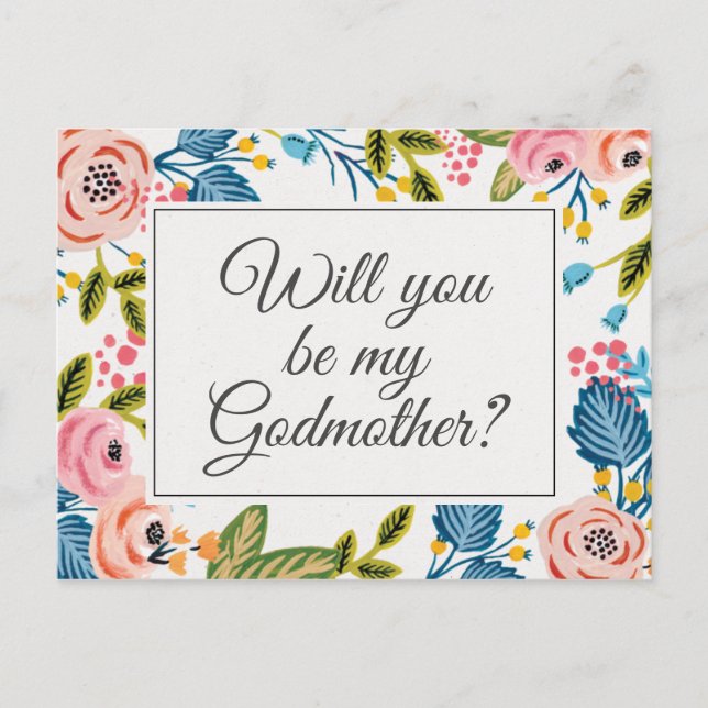 Modern Floral Godmother Proposal Card (Front)