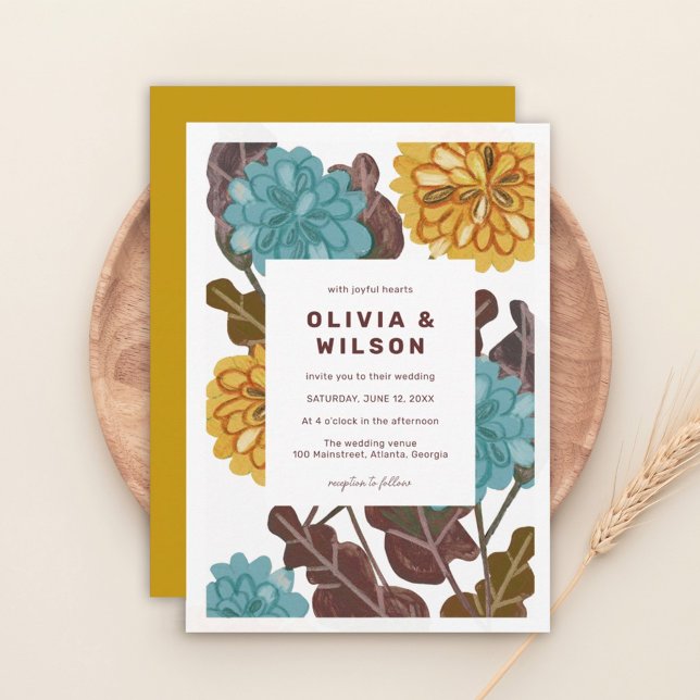 Modern floral gold jewel mustard tone  invitation (Creator Uploaded)