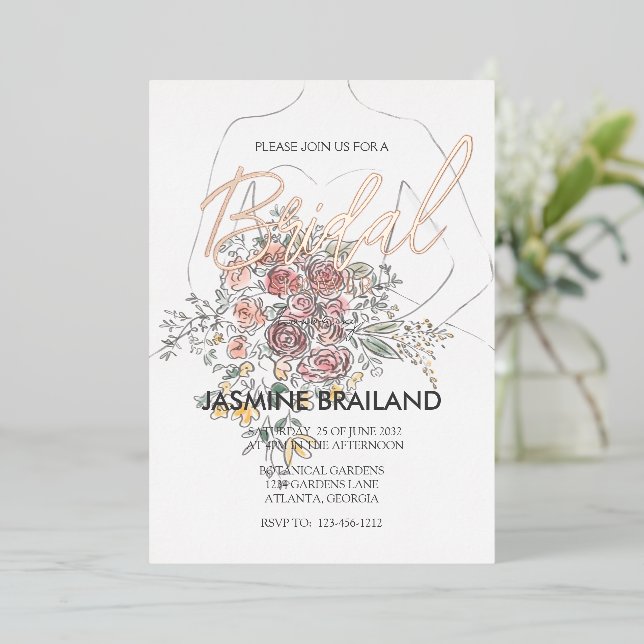 Modern Floral Gown Bridal Shower Gold   (Standing Front)