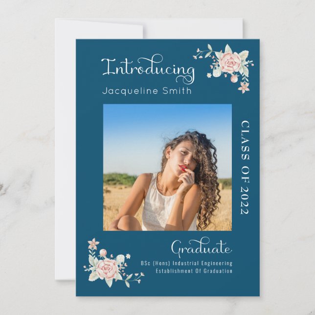 Modern Floral Graduation 2022 Photo Invitation (Front)