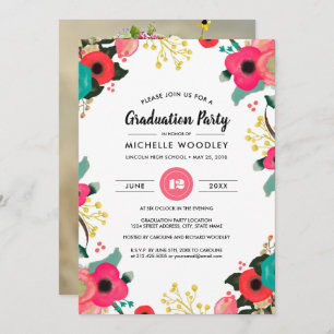 Modern Floral Graduation Invitation Photocards